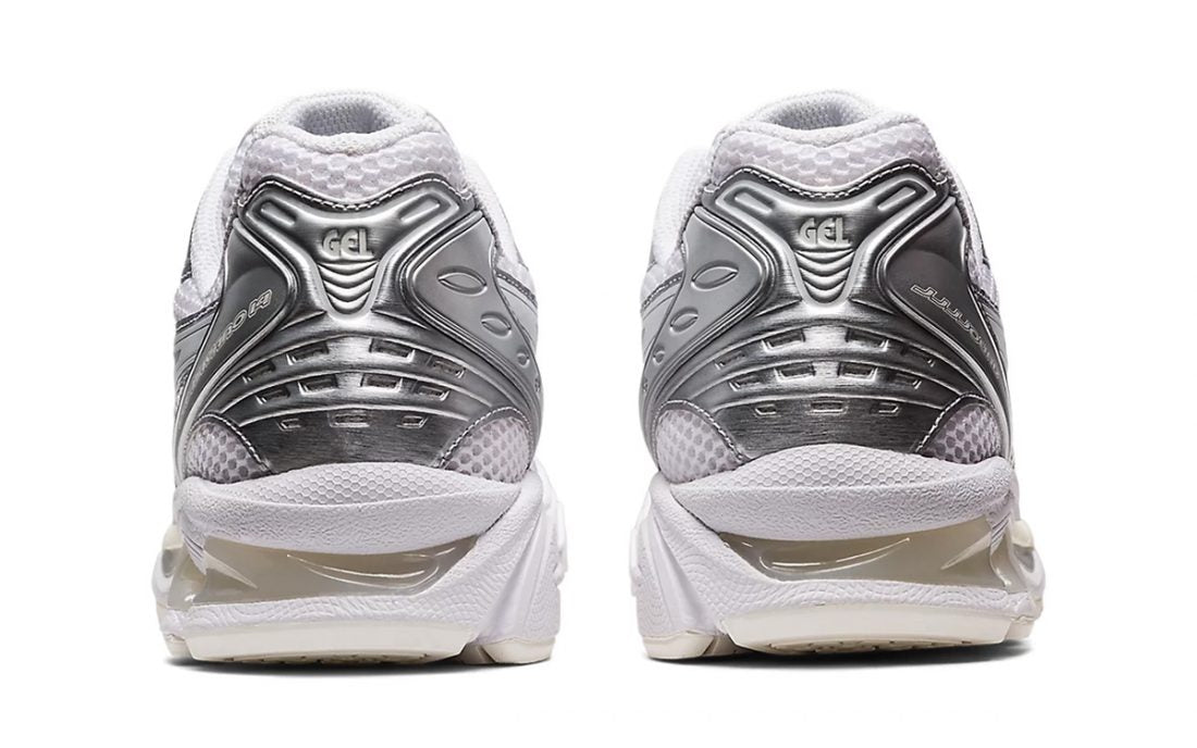 Chaussure de running JJJJound x ASICS GEL-Kayano 14 Silver White , semelle confortable , vue de derrière
