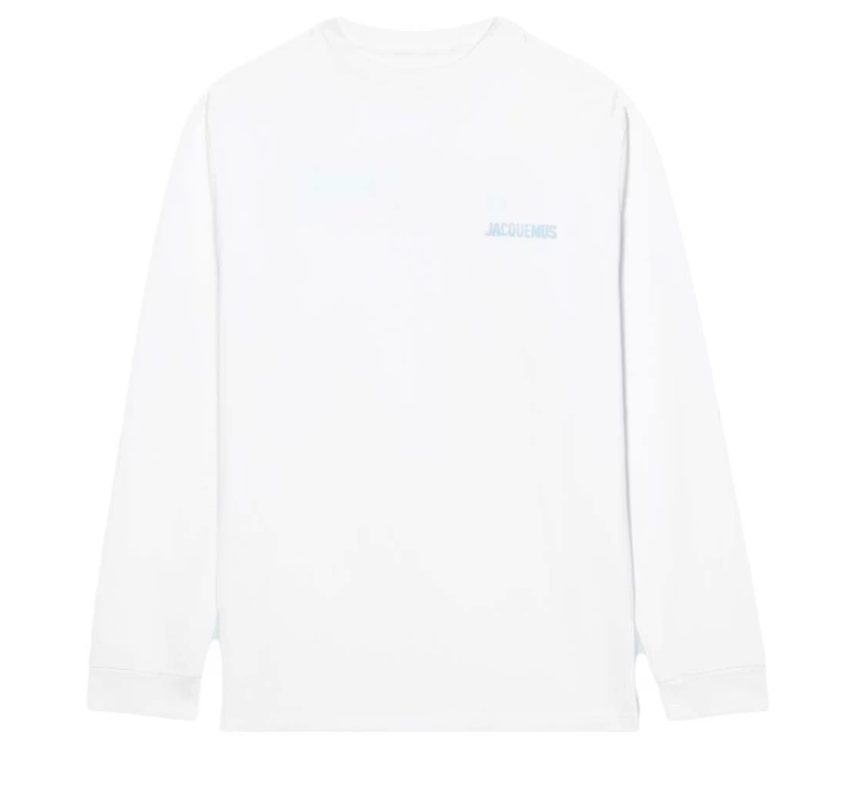 S T-shirt Print Ice Jacquemus White à manches longues, base blanche, imprimé Pool Logo et détails graphiques Ice.