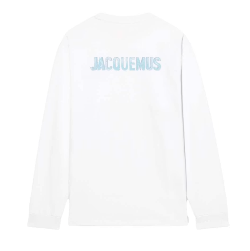 S T-shirt Print Ice Jacquemus White à manches longues, base blanche, imprimé Pool Logo et détails graphiques Ice.