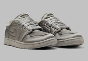 Jordan 1 Low Method of Make Satin Medium Grey gris brillant volume ronde blanche 