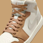 Chaussure de ville Jordan 1 Mid Tan Toe , marron , gris , crème , semelle confortable, vu de coté