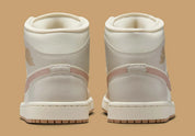 Chaussure de ville Jordan 1 Mid Tan Toe , marron , gris , crème , semelle confortable, vu de derrière