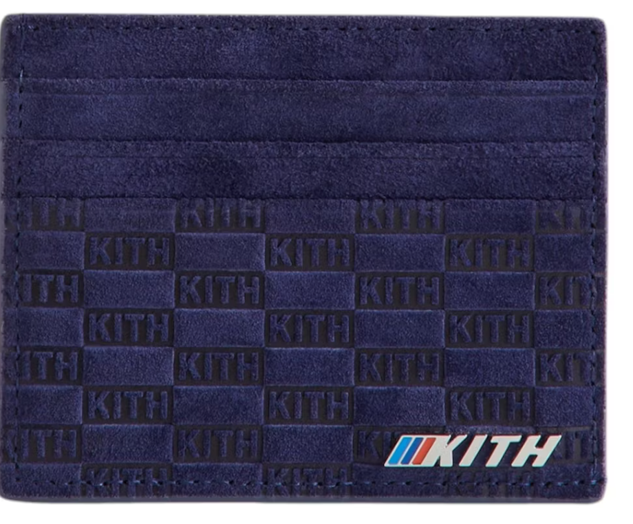Kith x BMW Porte-cartes Monogram en daim Techno Violet bleu daim foncé trois 