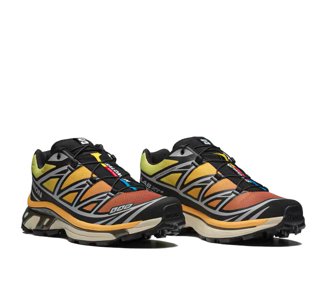 Salomon XT-6 Black Grape Leaf Beach Ball avec tige en mesh noir, renforts synthétiques, détails vert olive et beige, technologies Quicklace, SensiFit, EnergyCell et semelle Contagrip.