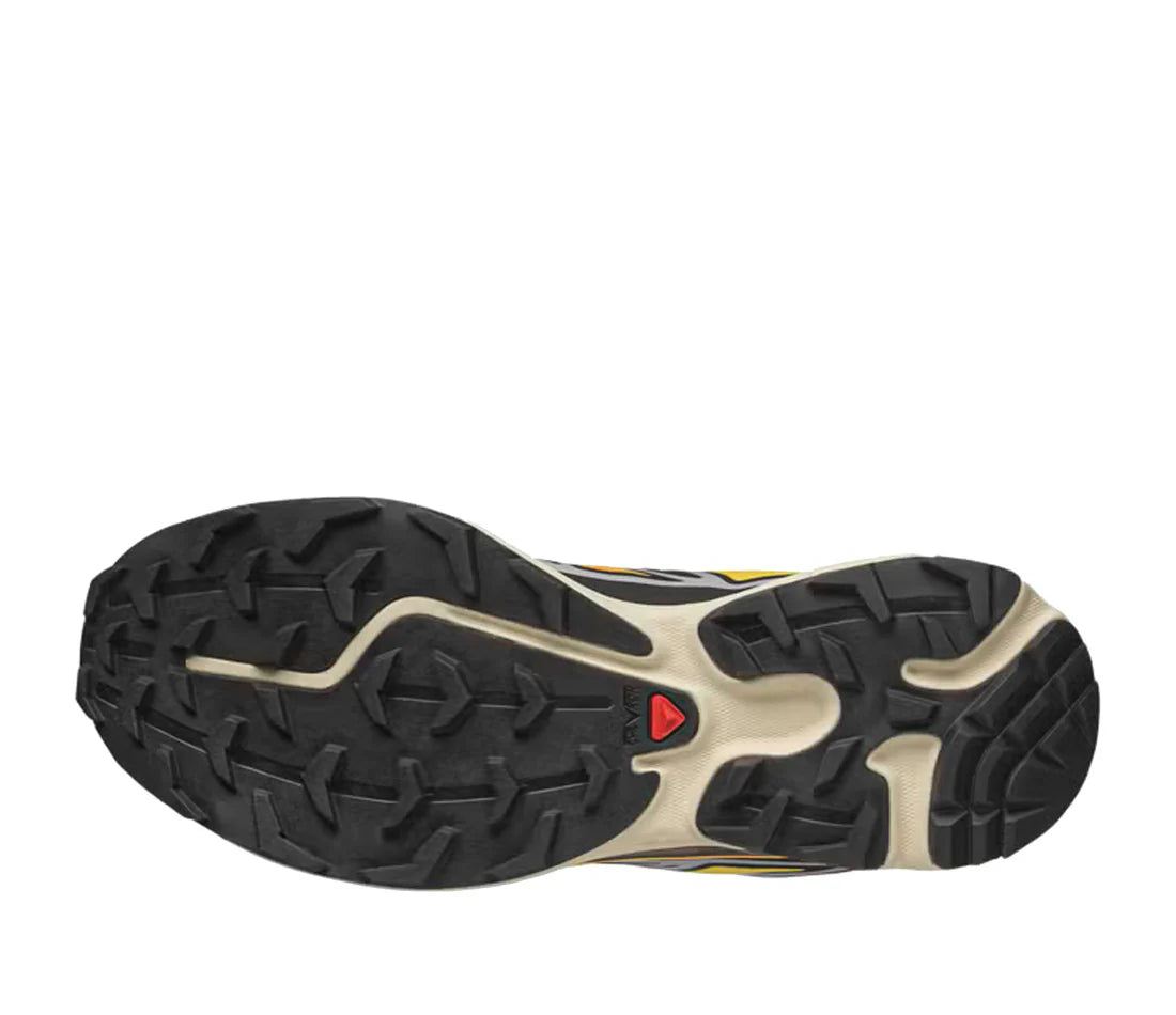 Salomon XT-6 Black Grape Leaf Beach Ball avec tige en mesh noir, renforts synthétiques, détails vert olive et beige, technologies Quicklace, SensiFit, EnergyCell et semelle Contagrip.