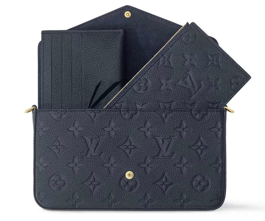Louis Vuitton Felicie Pochette Navy intérieur bleu logo icône or pochette