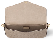 Louis Vuitton Felicie Pochette Turtledove intérieur logo icône beige marron gris or chaine 