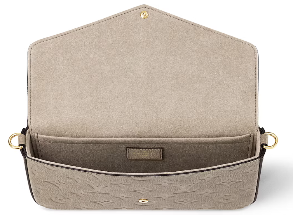 Louis Vuitton Felicie Pochette Turtledove intérieur logo icône beige marron gris or chaine 