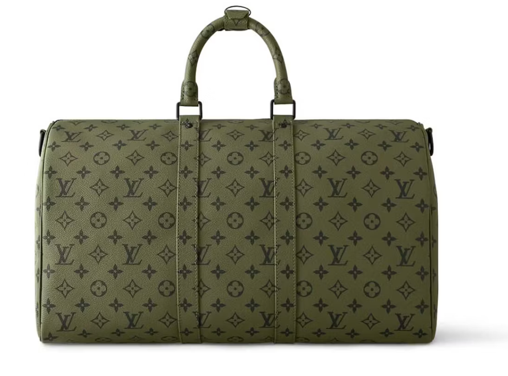 Louis Vuitton Keepall Bandouliere 45 Khaki Green/Vermillion Red kaki logo icône 