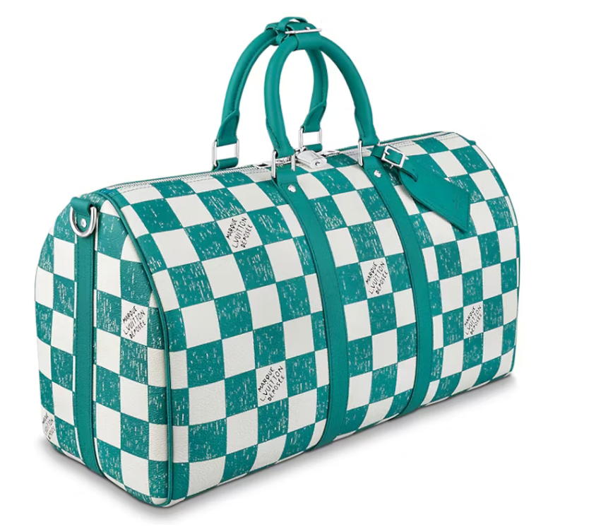 Louis Vuitton Keepall Bandouliere 45 Teal Blue carreaux blanc turquoise
