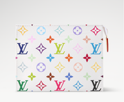Louis Vuitton x Takashi Murakami Toiletry Pouch 19 Multicolored en toile Monogram Multicolore avec garnitures en cuir naturel, fermeture zippée, doublure lavable et finitions métalliques dorées.