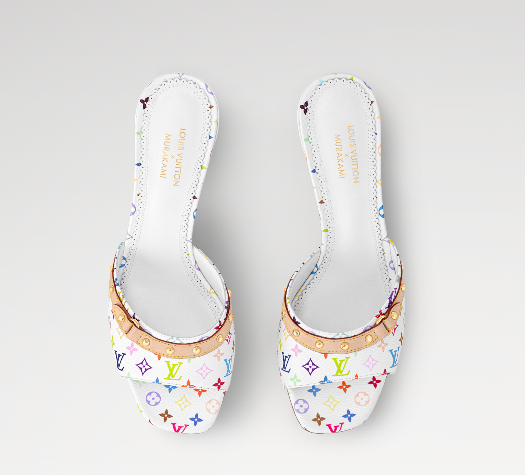 Louis Vuitton 6AM Mule Stiletto Takashi Murakami White, mule de luxe blanche à talon stiletto issue de la collaboration Louis Vuitton x Takashi Murakami avec finitions premium.