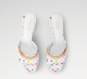 Louis Vuitton 6AM Mule Stiletto Takashi Murakami White, mule de luxe blanche à talon stiletto issue de la collaboration Louis Vuitton x Takashi Murakami avec finitions premium.