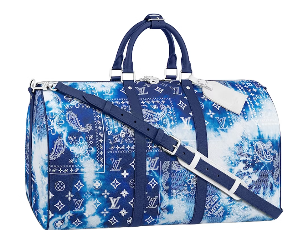 Louis Vuitton Bandana Keepall 50B Monogram Bleu délavé bandana blanc dégradé bagage