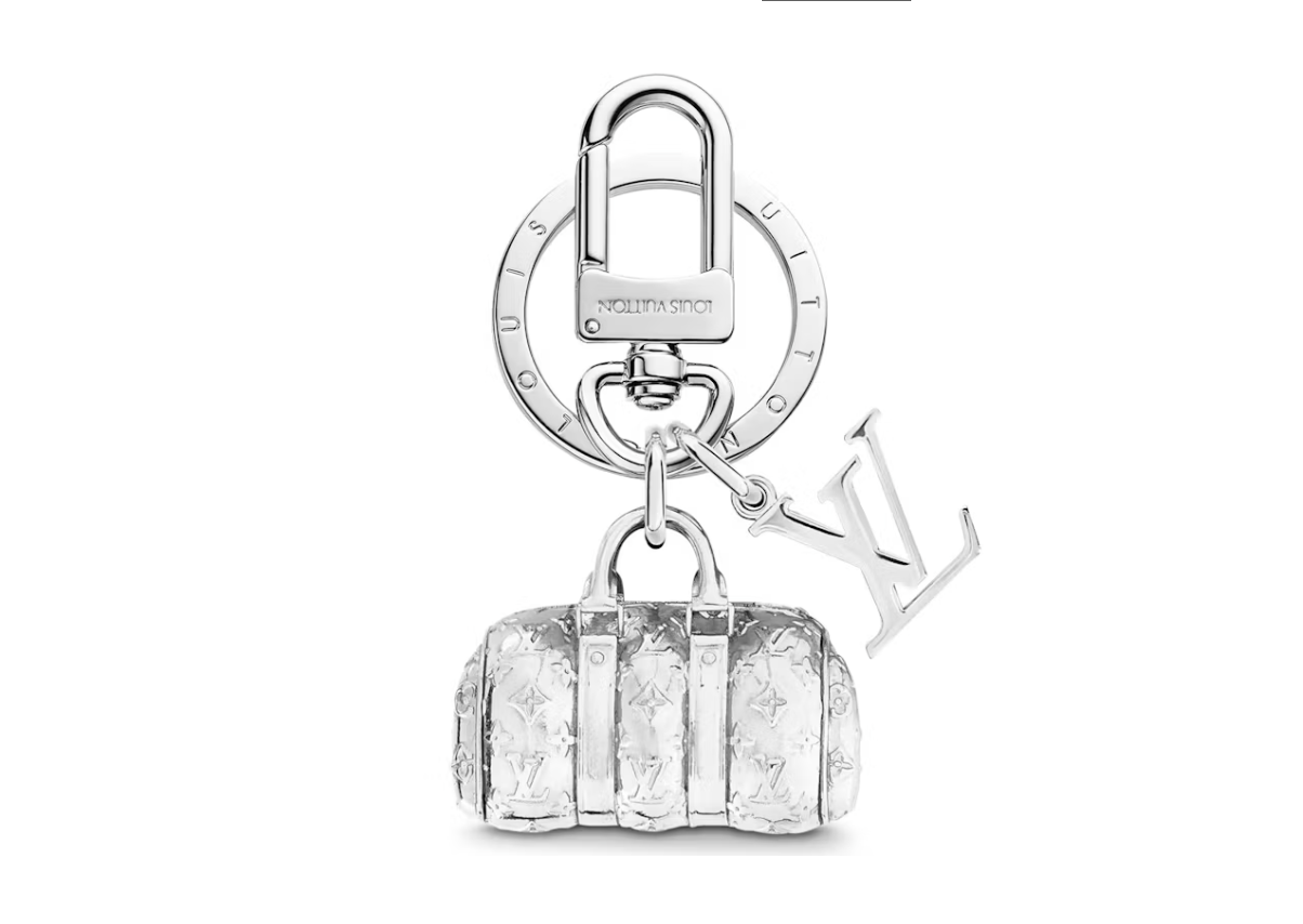 Louis Vuitton Blown Up Figurine Key Holder And Bag Charm Silver en métal argenté brillant avec figurine sculpturale et système d’attache.