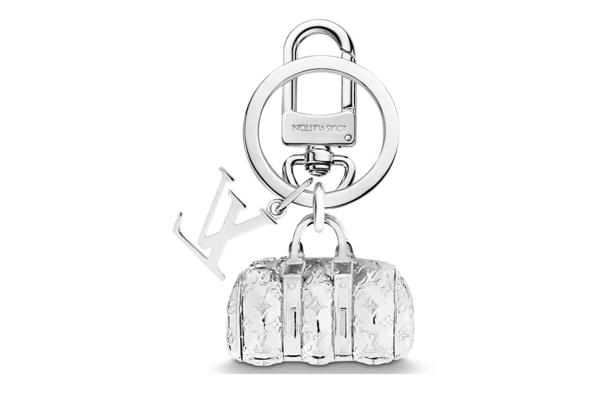 Louis Vuitton Blown Up Figurine Key Holder And Bag Charm Silver en métal argenté brillant avec figurine sculpturale et système d’attache.