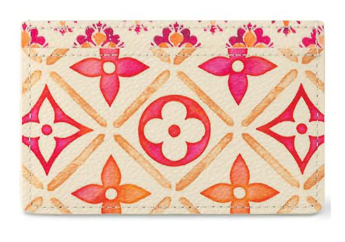 Louis Vuitton Card Holder Crème orange fleurs logo lv rouge rose