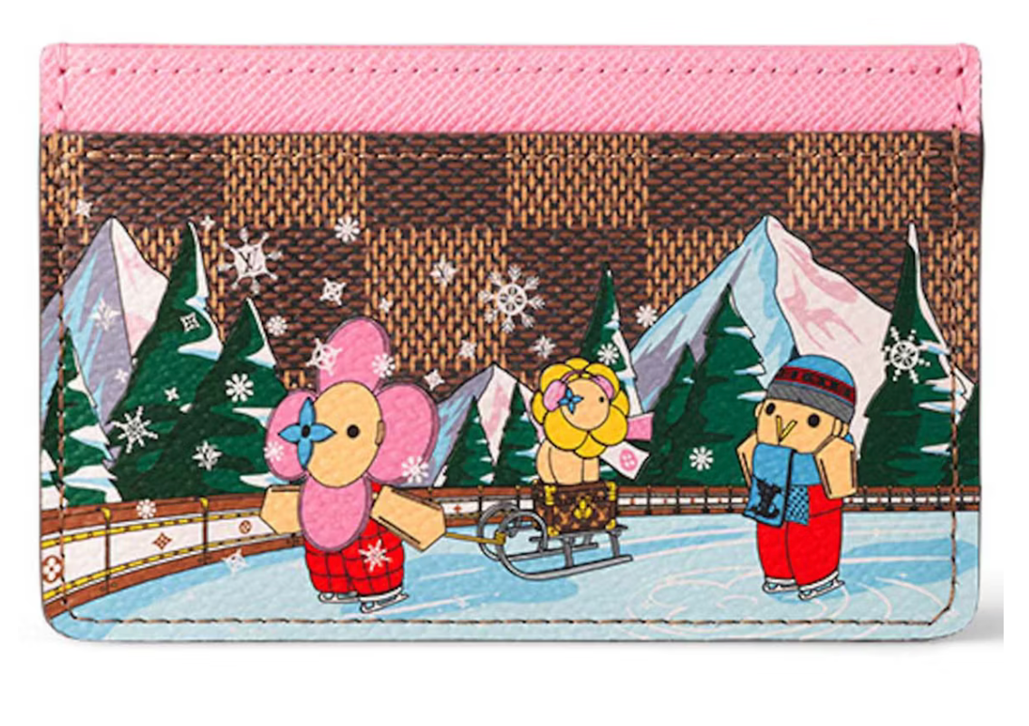 Louis Vuitton Card Holder Patinoire fleurs neige glace montagne rose vert bleu 