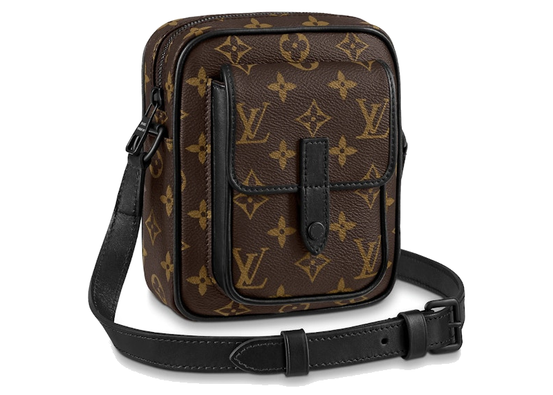 Louis Vuitton Christopher Wearable Wallet Monogram Macassar Brown/Black, sac bandoulière marron Monogram avec cuir noir et poche avant.