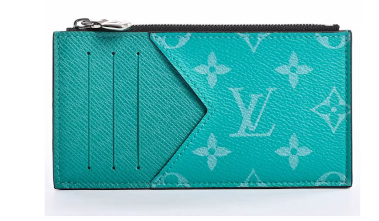 Louis Vuitton Coin Card Holder Cyan logo icône zip noir argent 