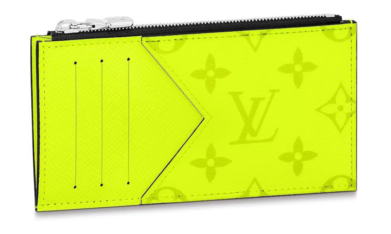 Louis Vuitton Coin Card Holder Fluo Vert icône logo zip argent