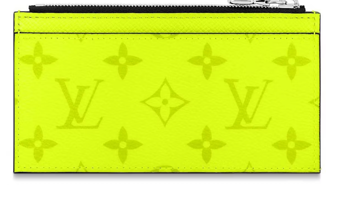 Louis Vuitton Coin Card Holder Fluo Vert icône logo zip argent 