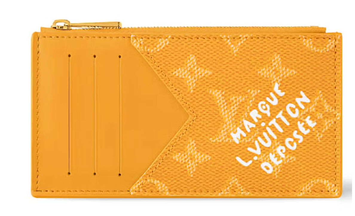 Louis Vuitton Coin Card Holder or jaune marque déposée logo icône zip or 