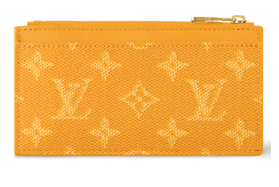 Louis Vuitton Coin Card Holder or jaune marque déposée logo icône zip or 