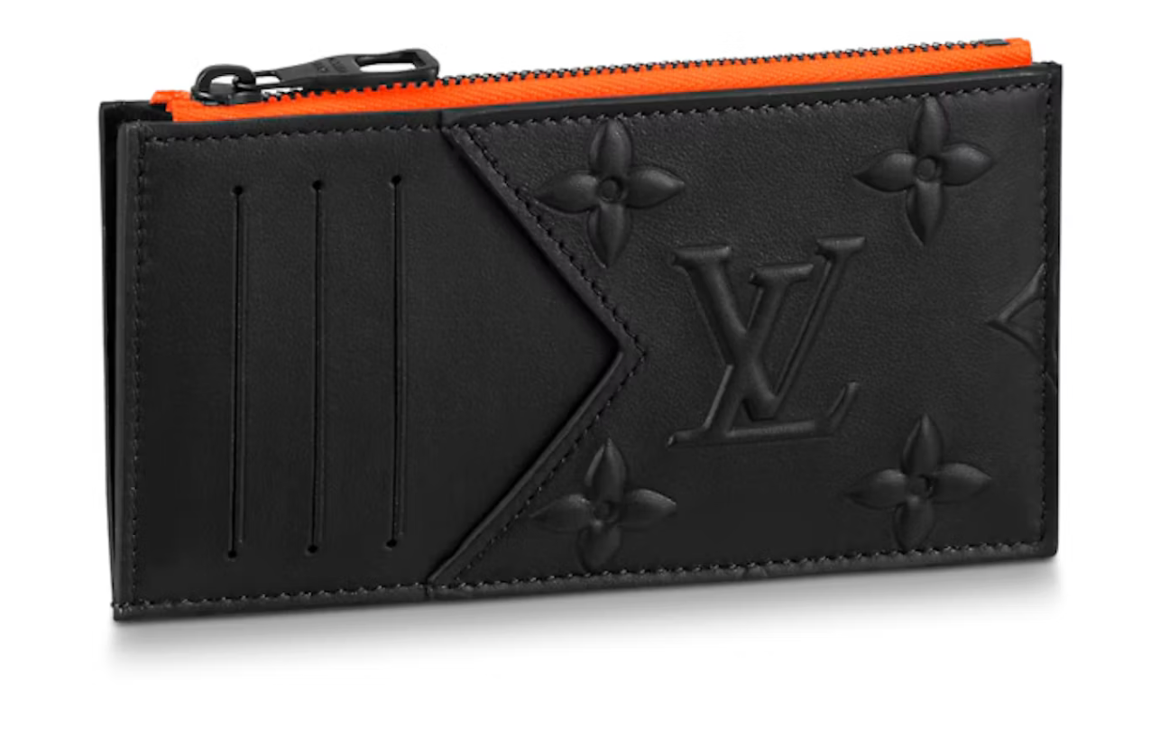 Louis Vuitton Coin Card Holder orange noir logo icône cuir 