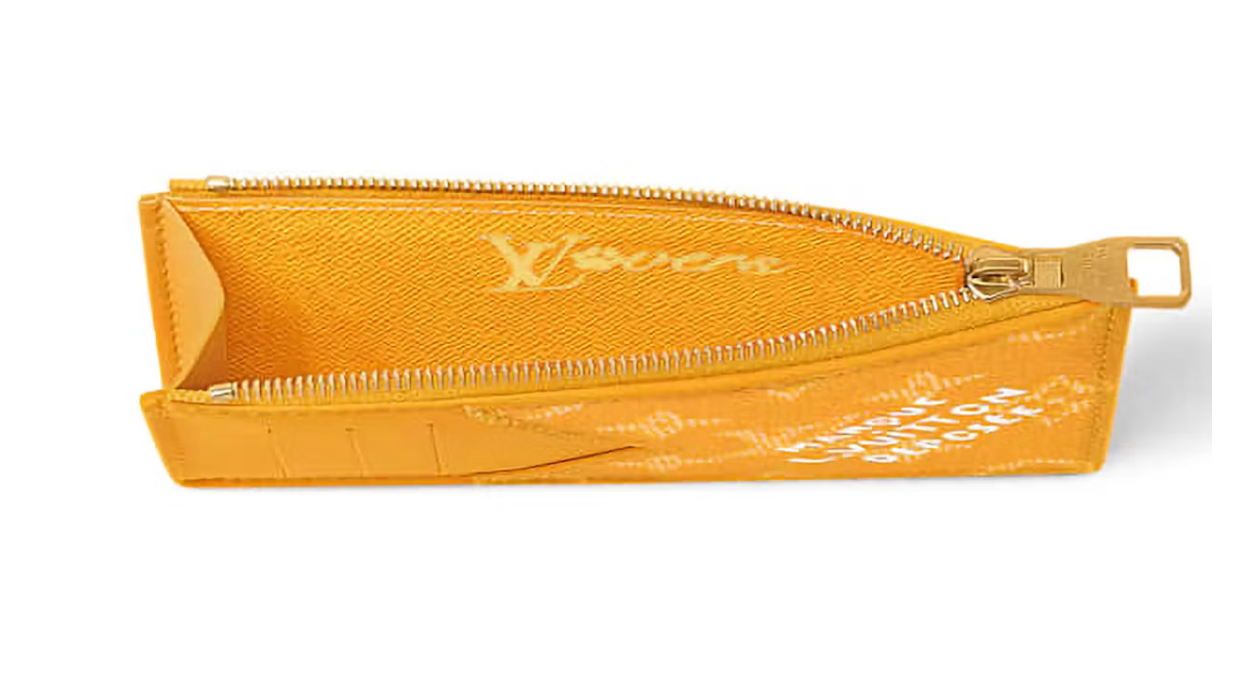 Louis Vuitton Coin Card Holder or jaune marque déposée logo icône zip or 