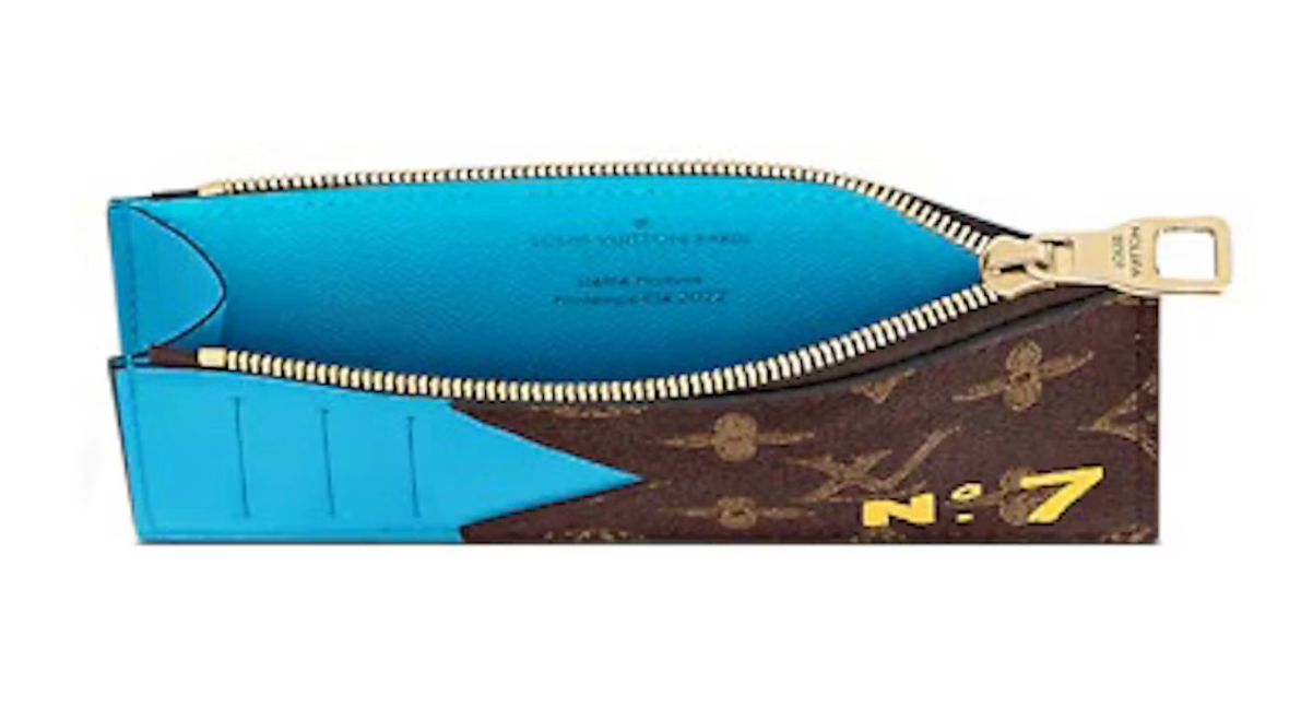 Louis Vuitton Coin Card Holder intérieur bleu zip or dorée bleu clair n°7 logo icône