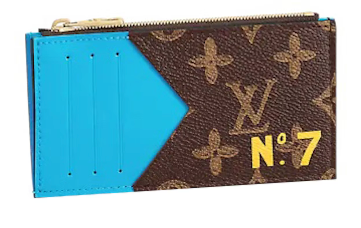 Louis Vuitton Coin Card Holder bleu marron n°7 zip dorée 