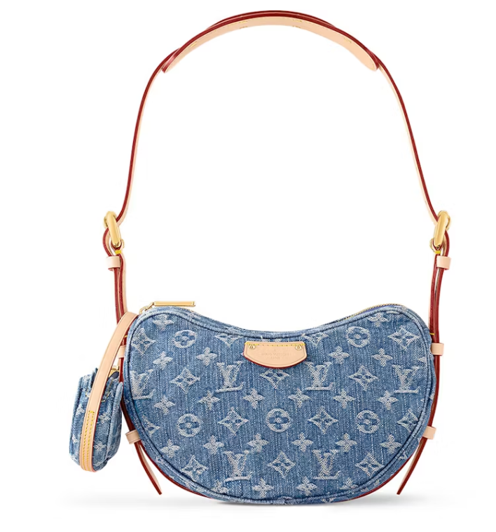 Louis Vuitton Croissant MM Monogram Bleu Denim bleu délavé rouge dorée rouge logo 