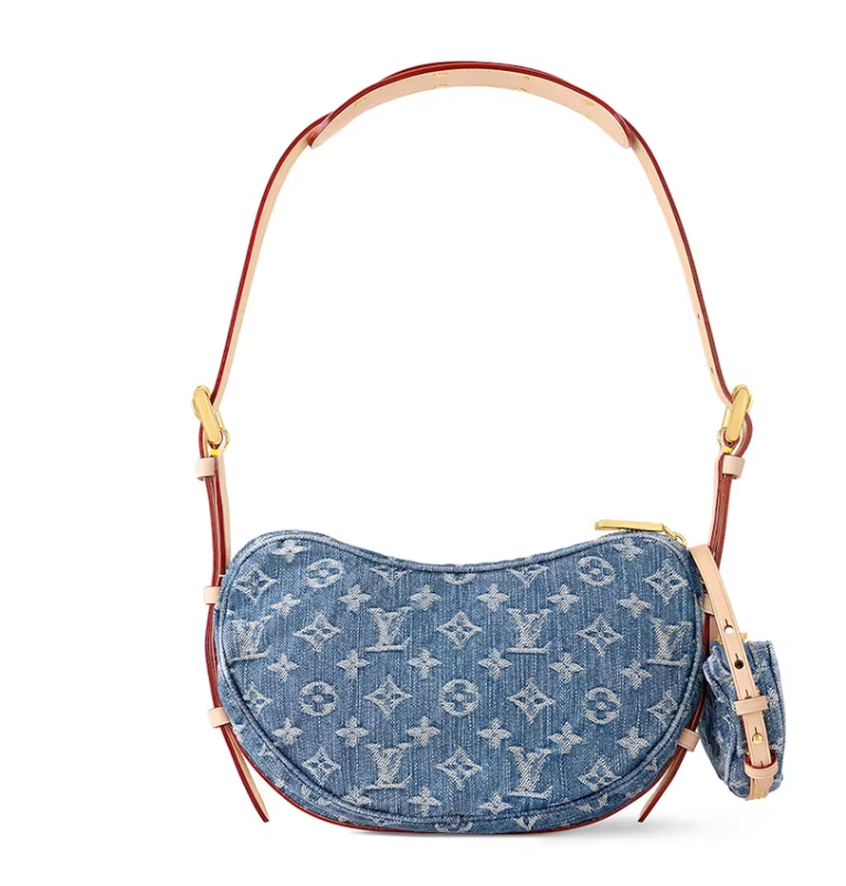 Louis Vuitton Croissant MM Monogram Bleu Denim délavé rouge dorée