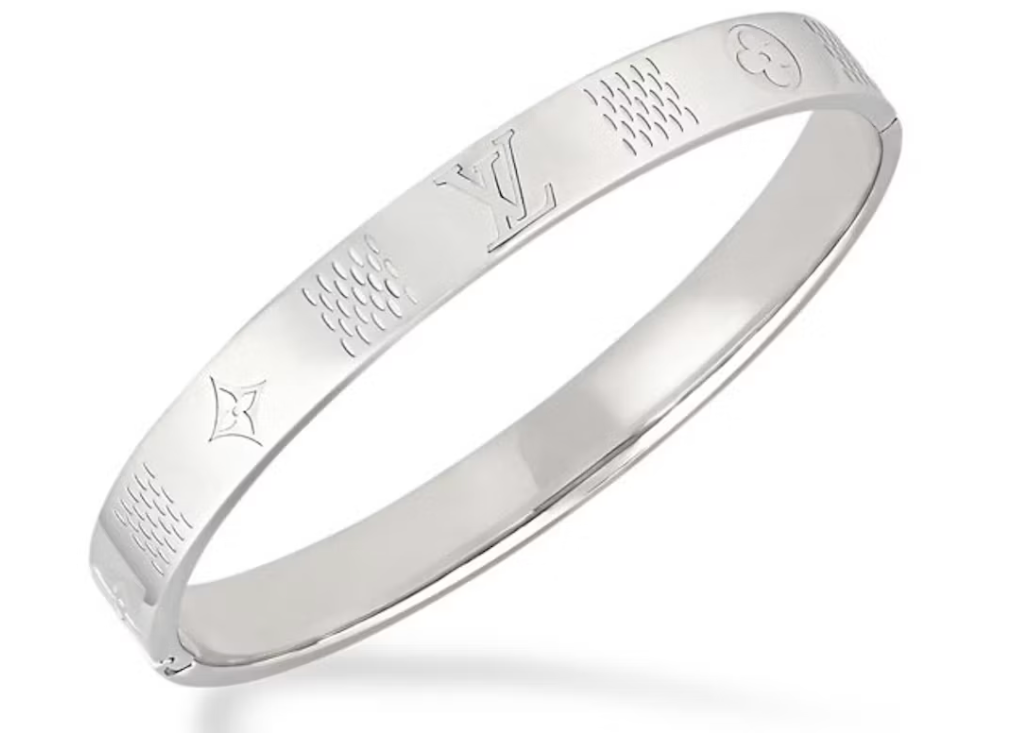 Louis Vuitton Damier Staples Bangle Silver logo gravé icône