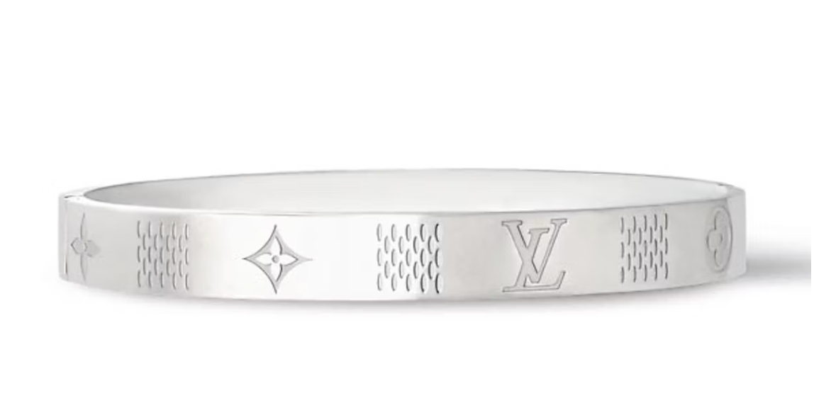 Louis Vuitton Damier Staples Bangle Silver bague gravé logo lv argent