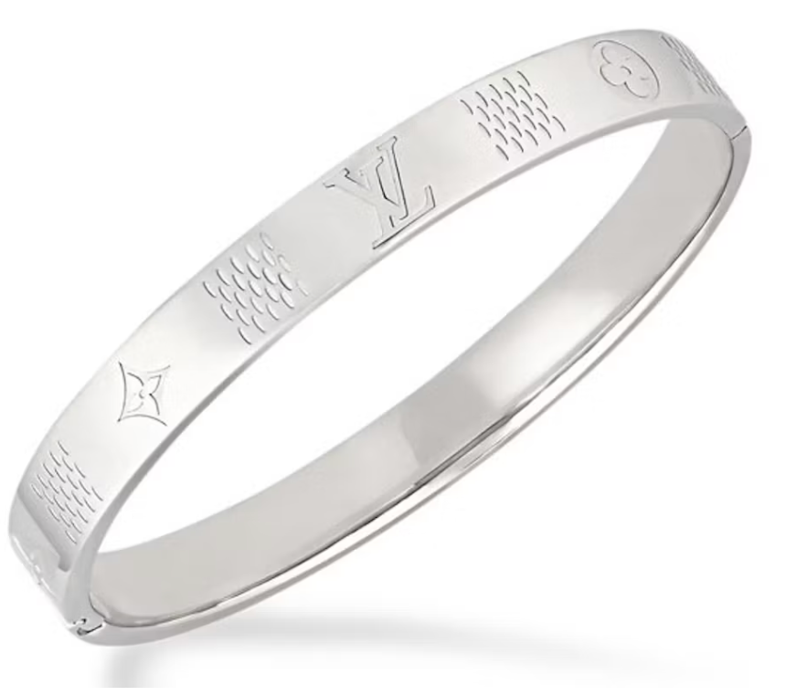 Louis Vuitton Damier Staples Bangle Silver gravée logo lv argent