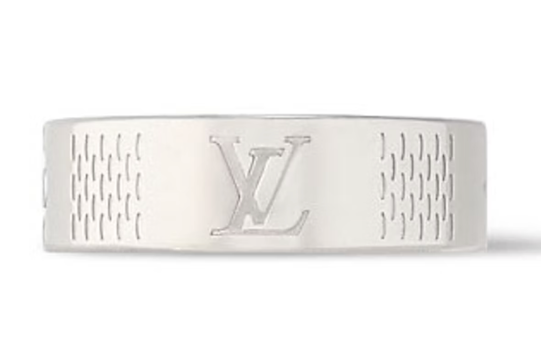 Louis Vuitton Damier Staples Thin Ring Silver gravé logo argent