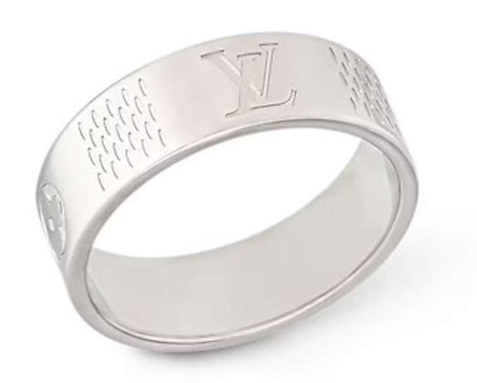 Louis Vuitton Damier Staples Thin Ring Silver argent gravée logo 
