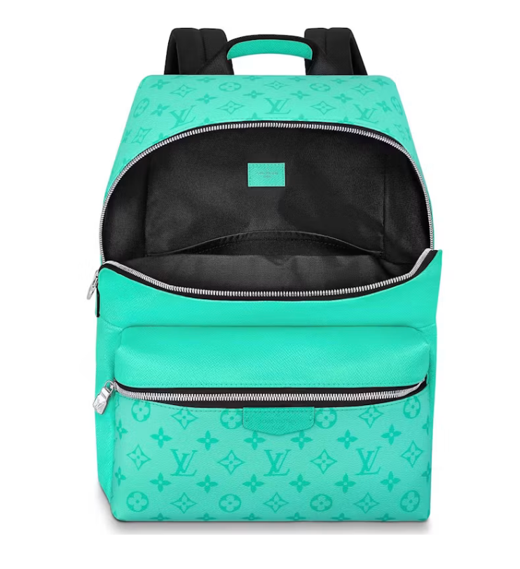 Louis Vuitton Discovery Backpack Miami Green en toile Monogram et cuir Taïga vert Miami avec finitions métalliques palladium.