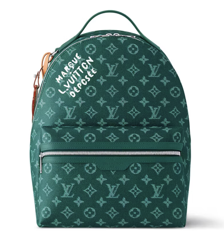 Louis_Vuitton_Discovery_Backpack_PM_Green blanc vert bleu écriture texte logo icône zip argent sac à dos