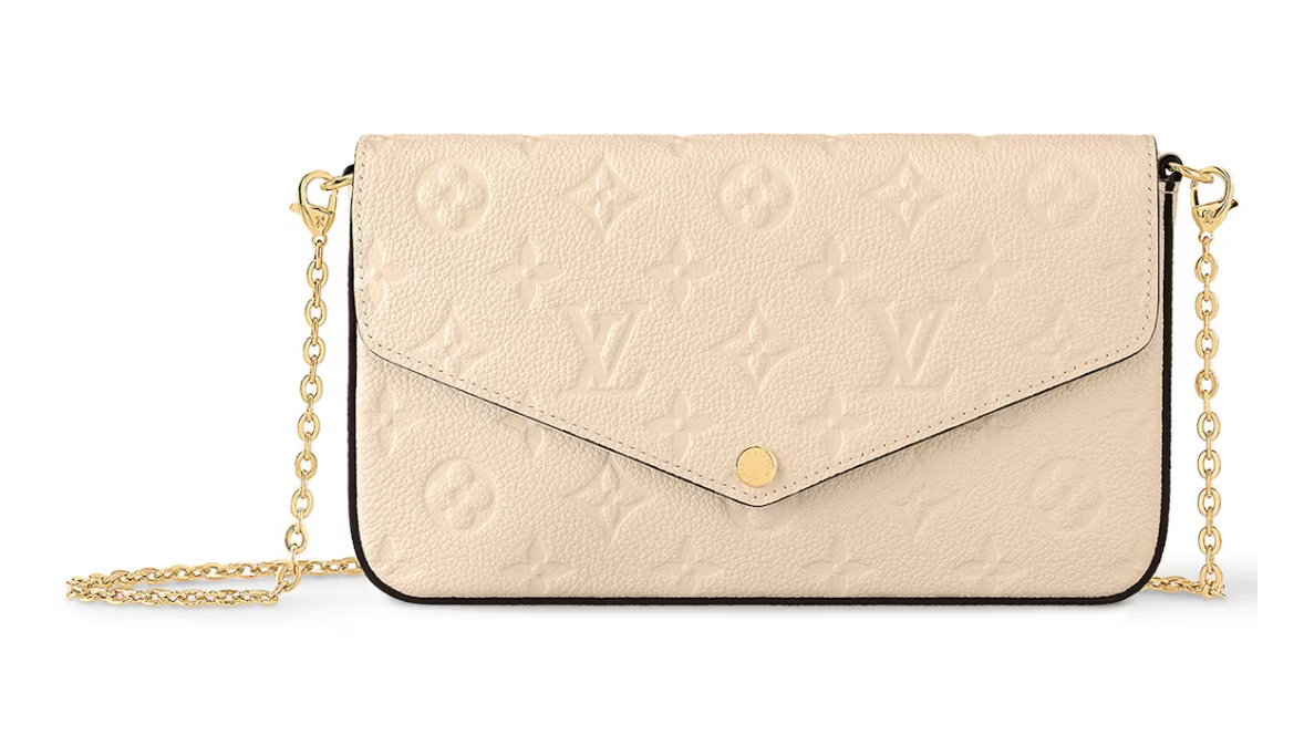 Louis Vuitton Felicie Pochette Cream chaine or logo icône sac à main lv