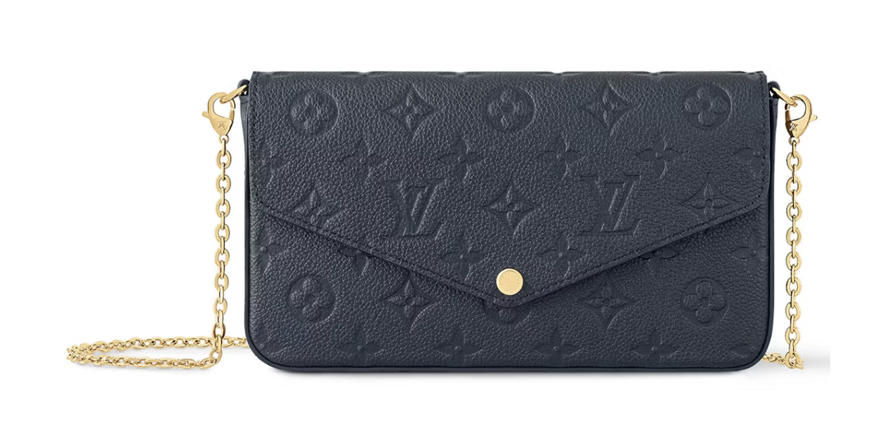Louis Vuitton Felicie Pochette Navy or chaine logo icône zip sac à main