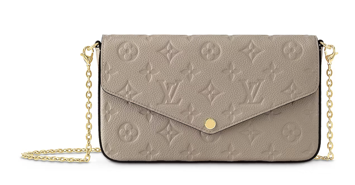 Louis Vuitton Felicie Pochette Turtledove chaine or logo icône lv