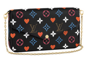 Louis Vuitton Jeu Félicie Pochette On Noir , pictogramme LV ,coeur , chaîne dorée , vue de face
