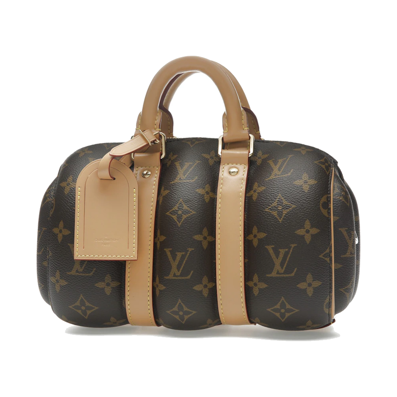 Louis Vuitton Keepall Bandoulière 25, sac compact de luxe avec poignées roulées, bandoulière réglable et amovible, fermeture zippée et silhouette emblématique de la collection Keepall.
