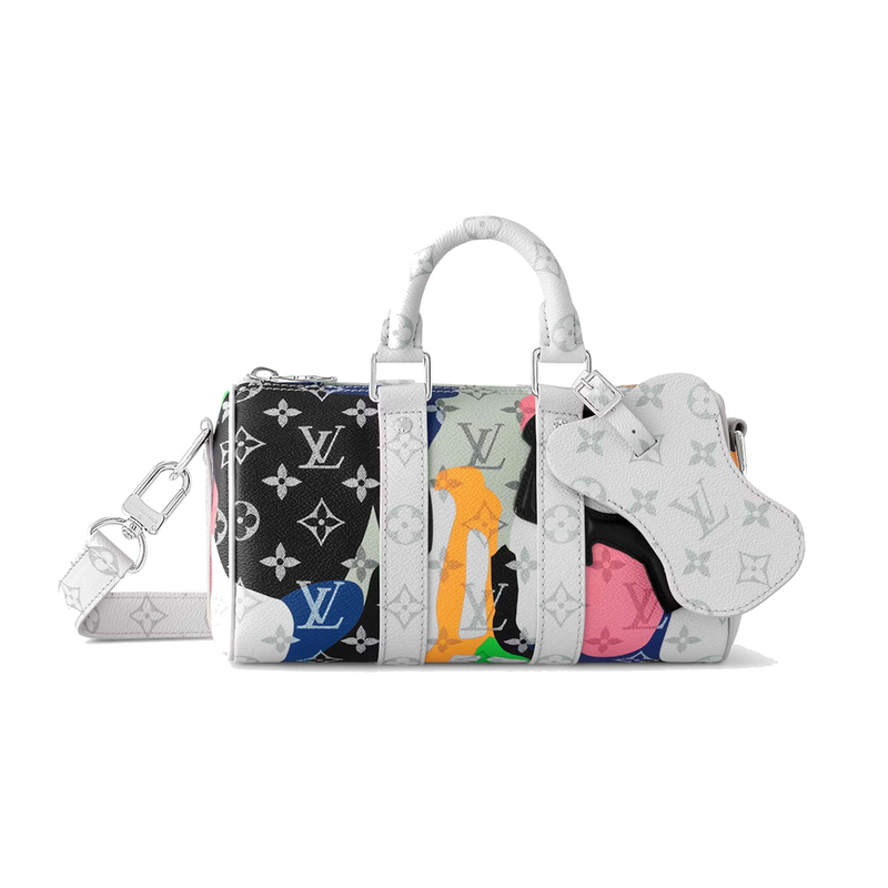 Louis Vuitton Keepall Bandoulière 25 Multicolor avec design multicolore, poignées roulées, bandoulière réglable et amovible, fermeture zippée à double curseur et finitions métalliques.