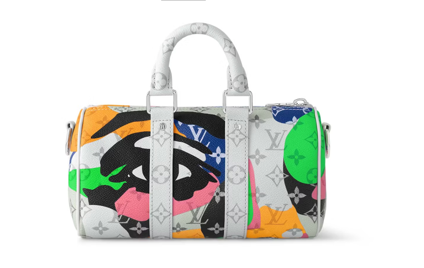 Louis Vuitton Keepall Bandoulière 25 Multicolor avec design multicolore, poignées roulées, bandoulière réglable et amovible, fermeture zippée à double curseur et finitions métalliques.