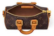 Louis Vuitton Keepall Bandouliere 25 Monogram arrière orange logo cuir marron icône intérieur zip or