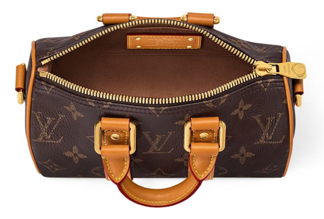 Louis Vuitton Keepall Bandouliere 25 Monogram arrière orange logo cuir marron icône intérieur zip or